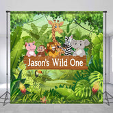 Aperturee - Aperturee Jungle Forest Animal Custom First Birthday Backdrop